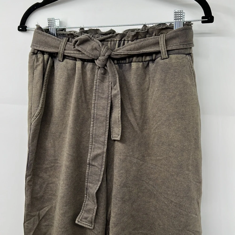 🆕Charcoal French Terry Paperbag High Waist Wide Leg Pant Hem & Thread S, M & L - Picture 15 of 15